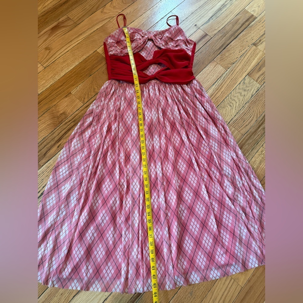 Adam Lippes Red Plaid Midi Sleeveless Dress Bows Women’s Size 12 - Picture 12 of 12